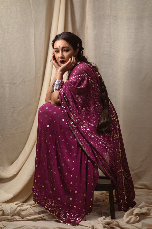 Georgette Hand Embroidered Saree by Ayush Kejriwal