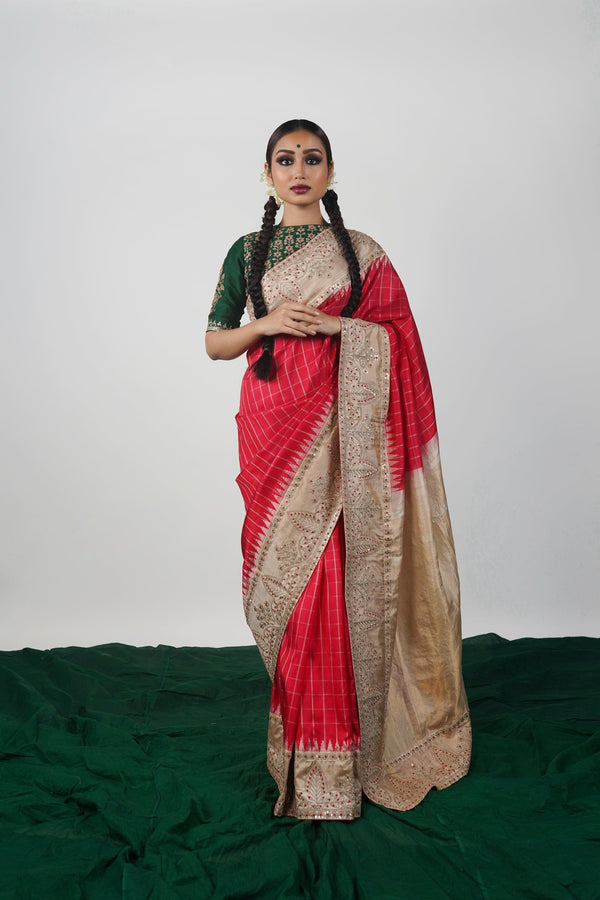 handwoven, hand embroidered Ghadwal silk saree