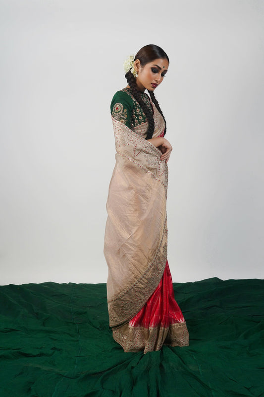 handwoven, hand embroidered Ghadwal silk saree