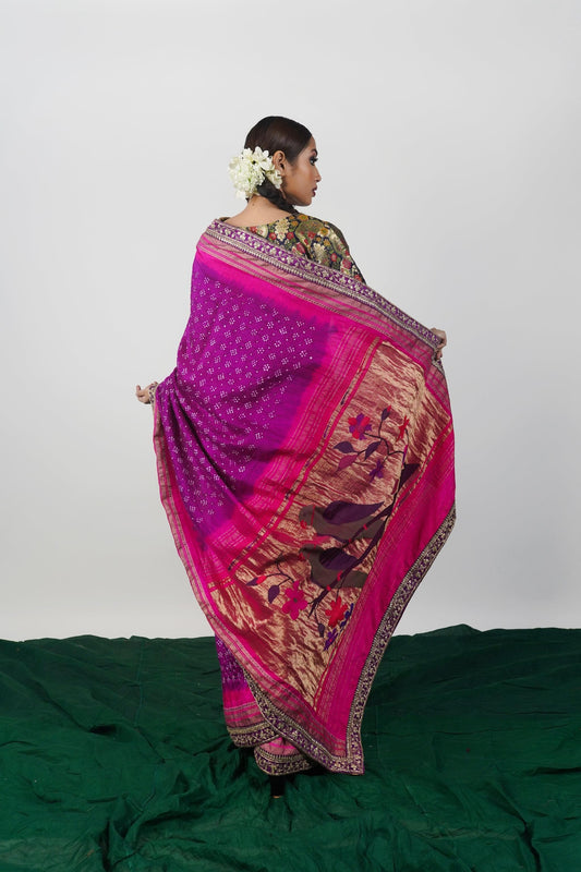 handcrafted paithani bandhani saree by Ayush Kejriwal
