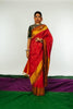  handcrafted mango yellow and red embroidered banarasi silk saree