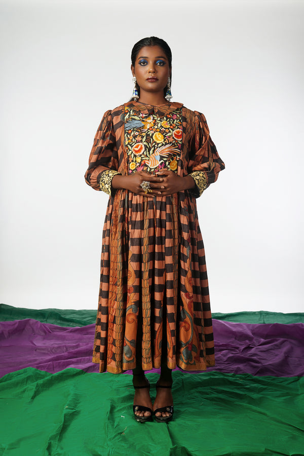 Handmade Pen Kalamkari Banaras Silk Dress