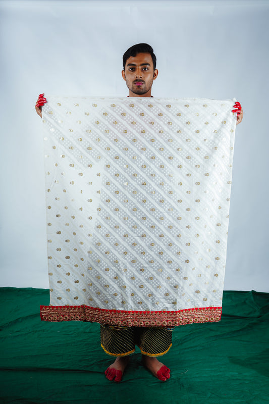 hand embroidered handwoven golden benarsi and chanderi silk saree