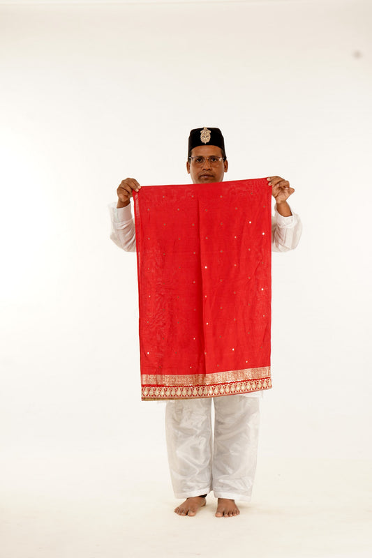 Red Banarasi Silk saree blouse piece
