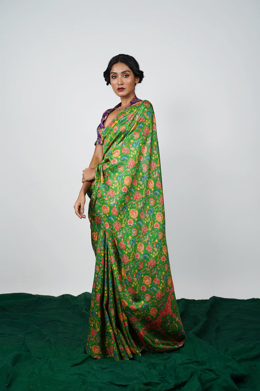 Printed Silk Saree by Ayush Kejriwal 