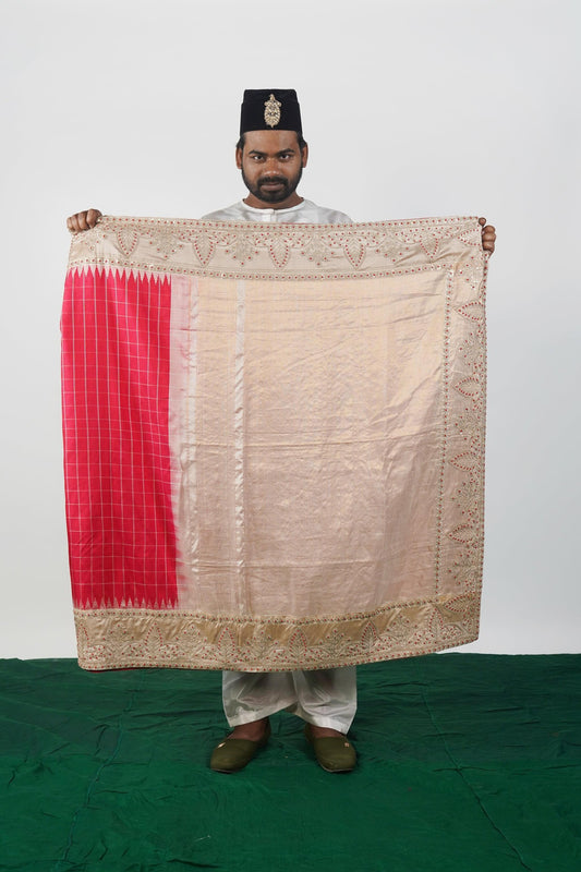 handwoven, hand embroidered Ghadwal silk saree