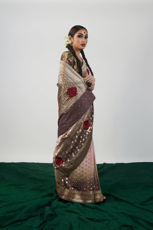 Embroidered wedding wear bandhani saree