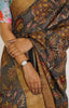 Hand painted grey coloured Kalamkari benarsi hussar silk saree