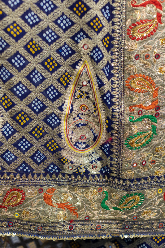 hand embroidered georgette bandhani saree