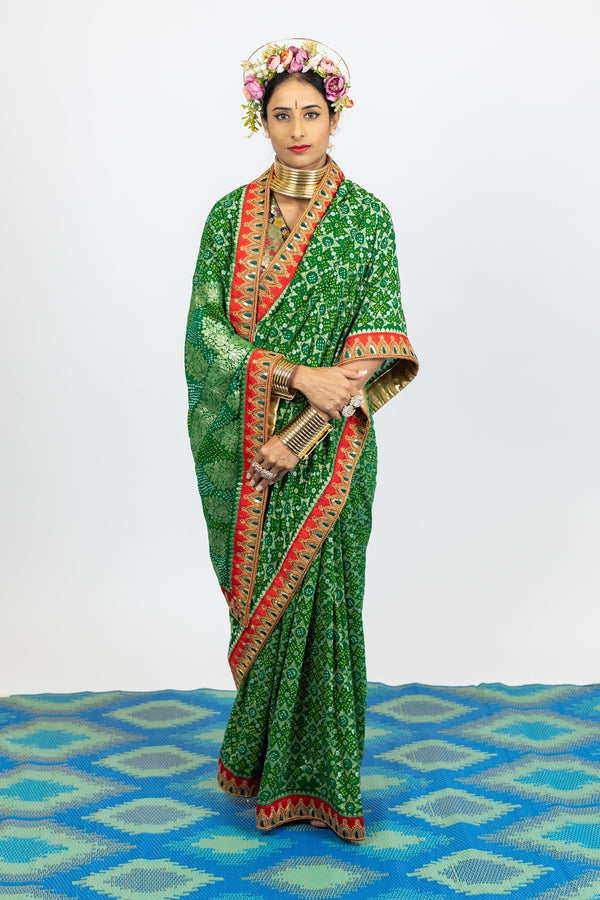 Hand embroidered georgette bandhani saree