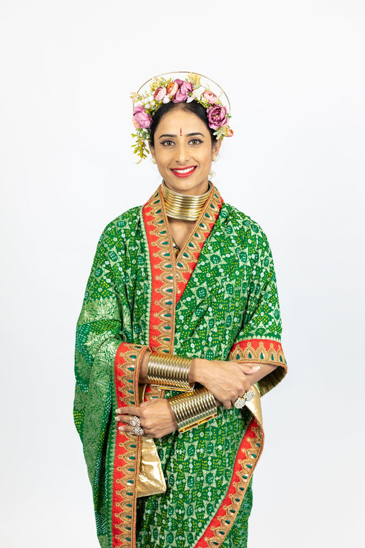 Designer georgette bandhani saree by Ayush Kejriwal
