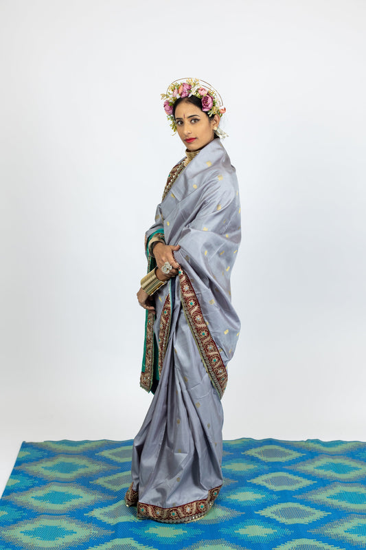 handwoven, hand embroidered kanjiveram silk saree