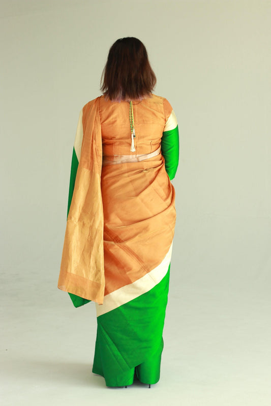 Hand woven metallic copper gold full tissue pattu silk saree