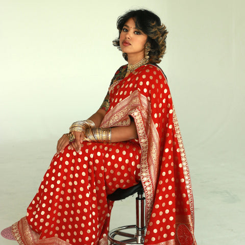 Red wedding designer banarasi silk saree