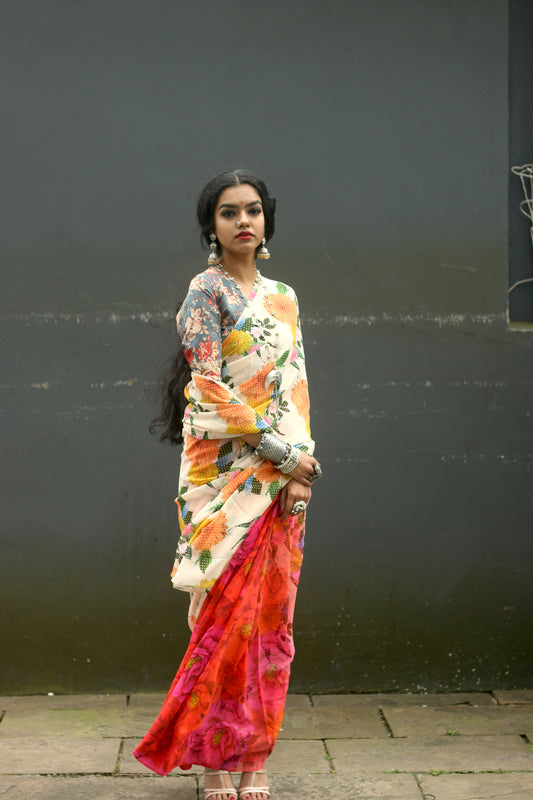 Designer printed viscose silk saree