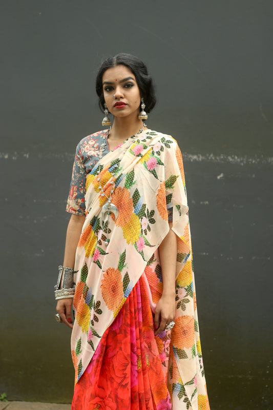 Designer printed viscose silk saree