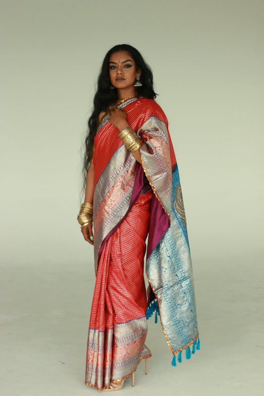Handwoven, hand-embroidered kanjeevaram silk saree