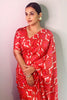 Party wear silk saree with a retro print.