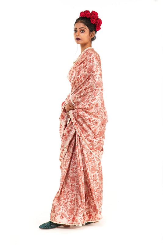 printed silk saree with a floral print