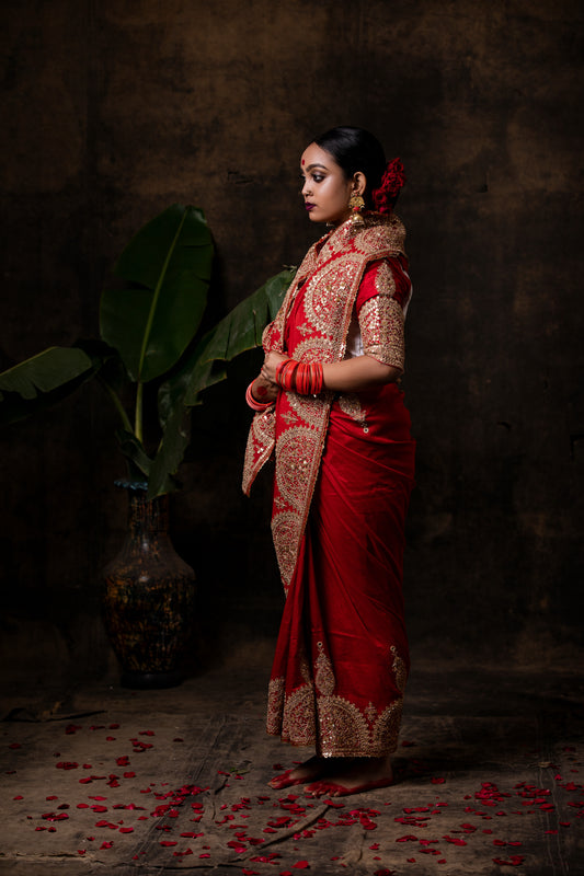 red bridal wedding saree